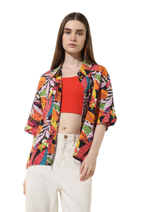 ONLY Women Printed Rayon Oversized Multicolor Shirt