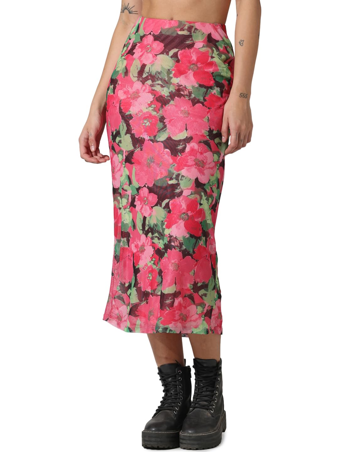 ONLY Women Printed Polyester High Rise Multicolor Pencil Skirt