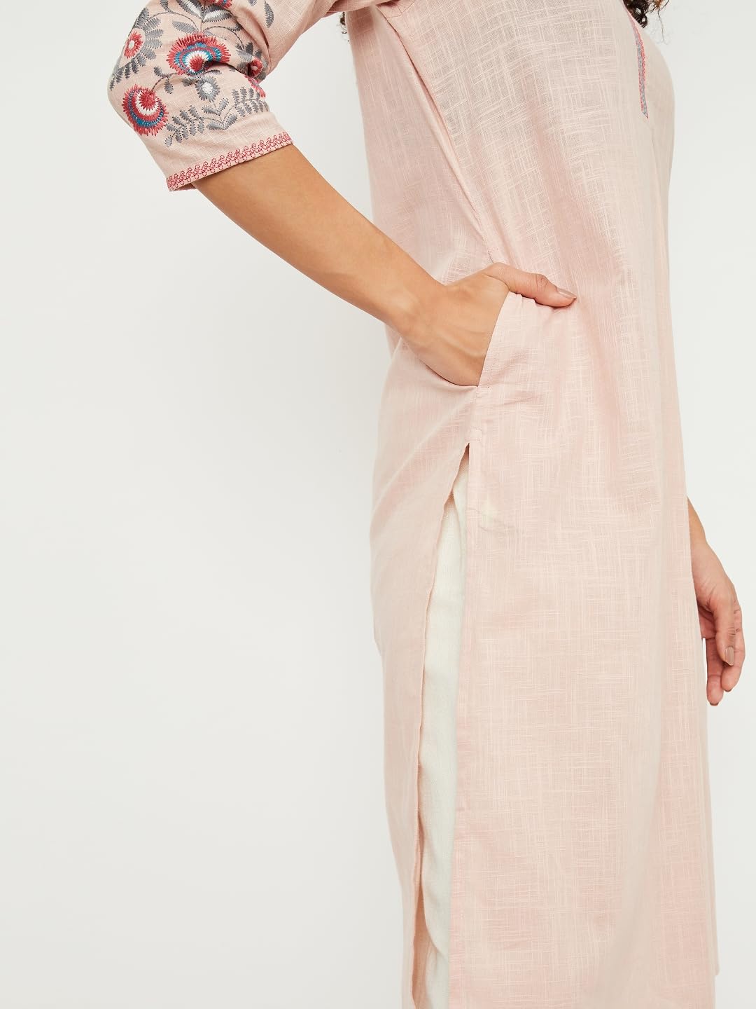 Max Women Cotton Blend Regular Fit Regular Kurta (NAWWSP25ZU_Peach Large)