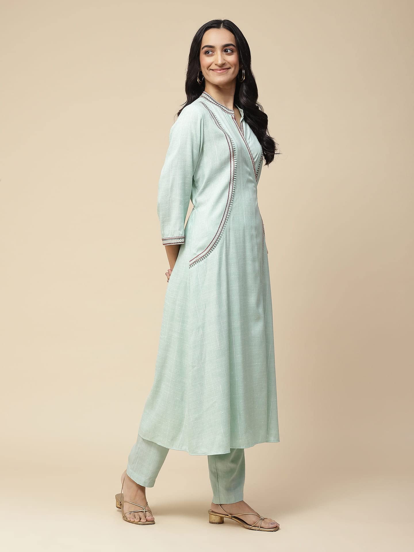 Aarke Ritu Kumar Mint Embroidered Angrakha Kurta With Pant