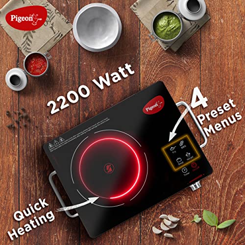 Pigeon Radiant Infrared Cooktop 2000 Watt, Compatable for all cooking utensils, Black, Medium