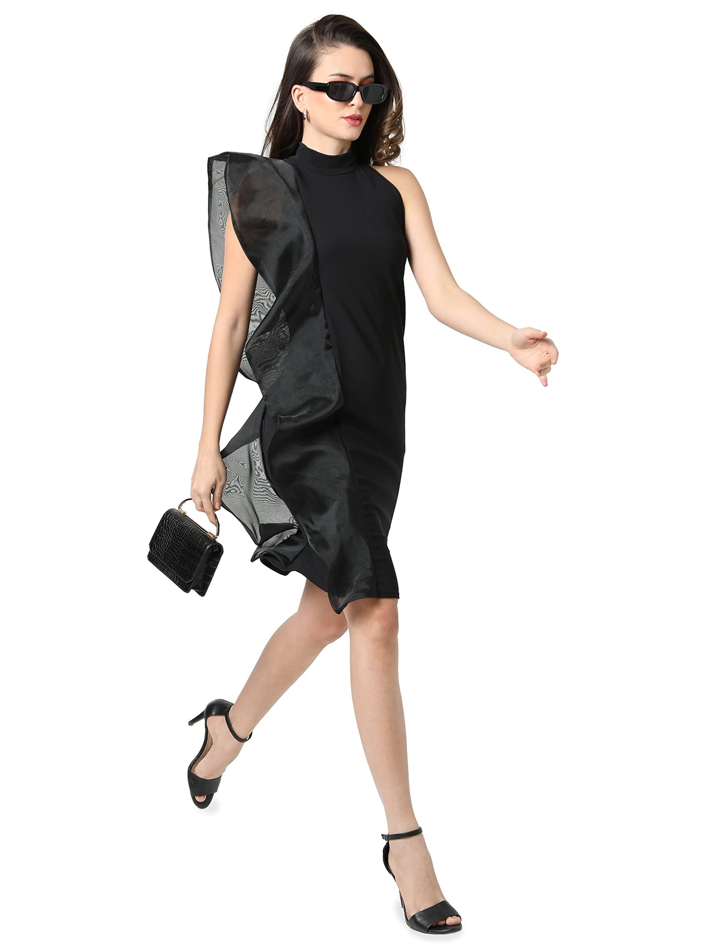 Campus Sutra Women's Knee-Length Dress (SSMR22_CSWSSDR5012_S_Black_S)