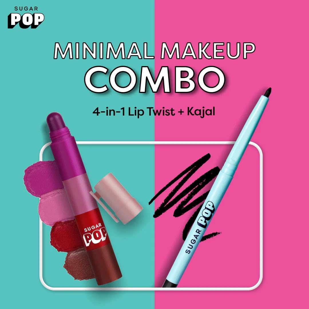 SUGAR POP 4 in 1 Lip Twist - 01 & SUGAR POP Longwear Kajal Matte Finish Combo