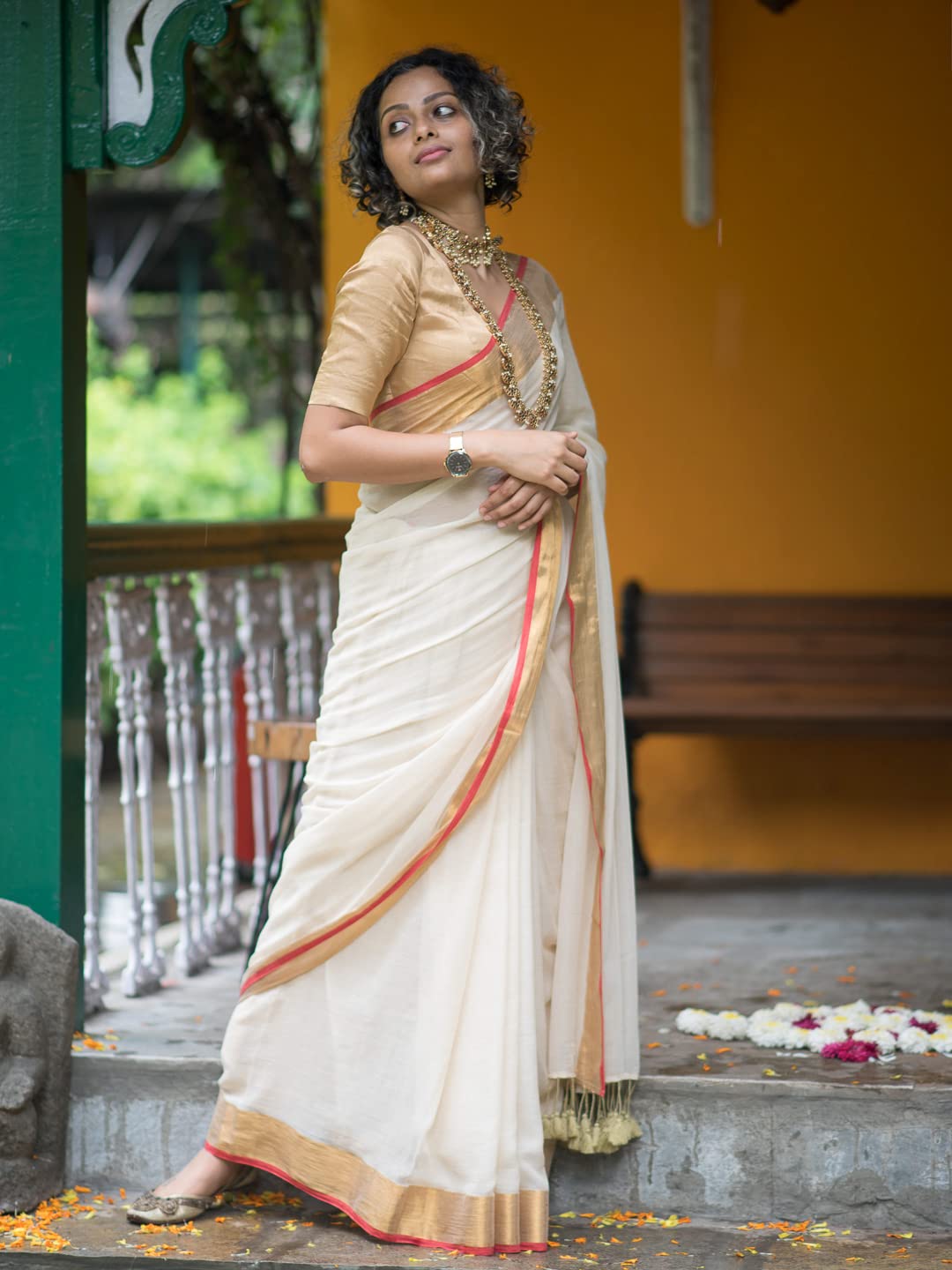 Suta White Mul Cotton Woven Saree | White Cotton Saree | Plain Cotton Saree | Kasavu Saree| Onam Saree