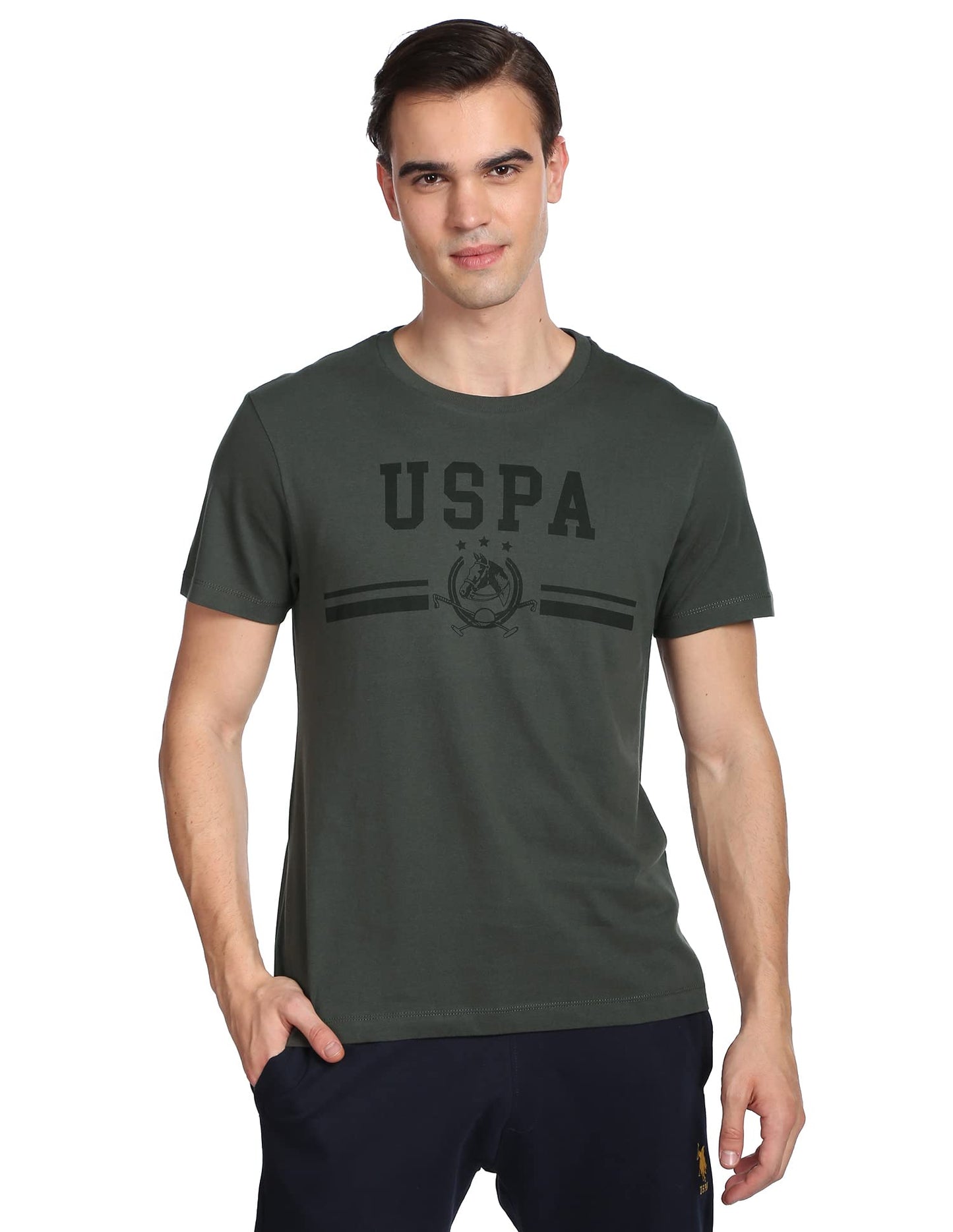 U.S. POLO ASSN. Brand Printed Cotton T-Shirts for Men - Breathable & Comfortable, Half Sleeves Mens Casual T Shirts - XL, Olive