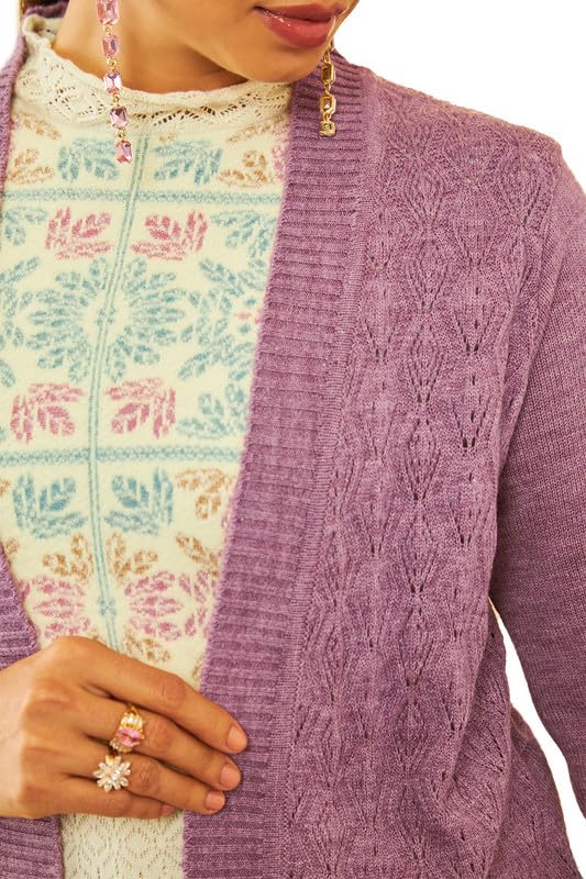 Soch Womens Purple Acrylic Chevron Pattern Knitted Open-Front Longline Shrug