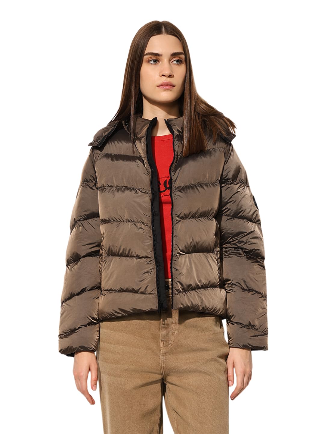 ONLY Women's Solid Regular Fit Brown Jacket