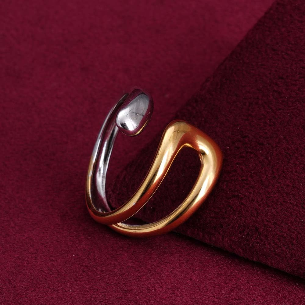 PALMONAS Twisted Silver Gold Tone Ring for Womens - Waterproof & Anti-Tarnish
