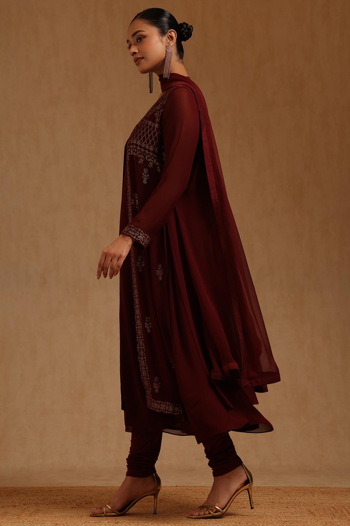 Soch Womens Maroon Georgette Solid Suit Set