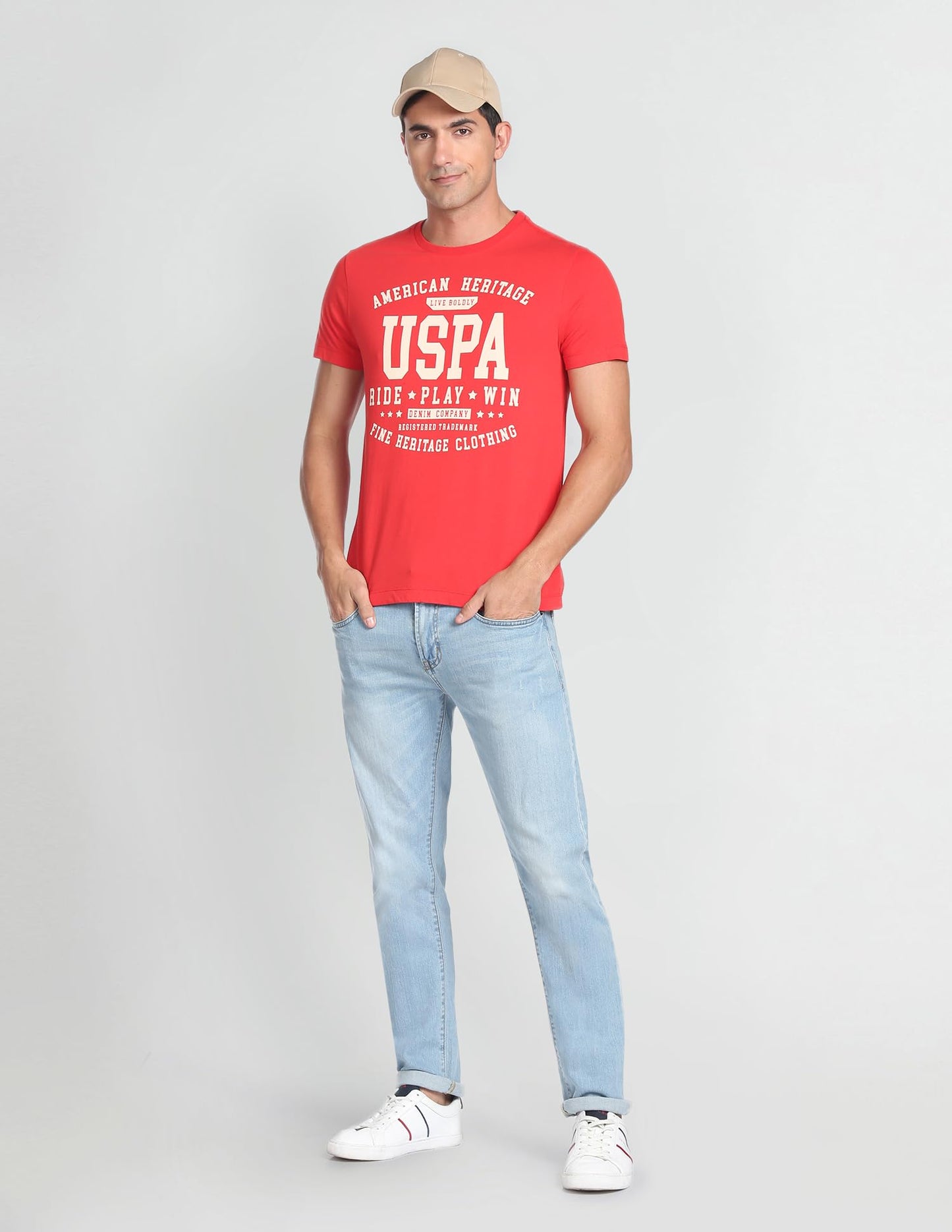 U.S. POLO ASSN. Mens Muscle FIT Half Sleeve Round Neck T-Shirts (UDTSHS0417_RED_L)