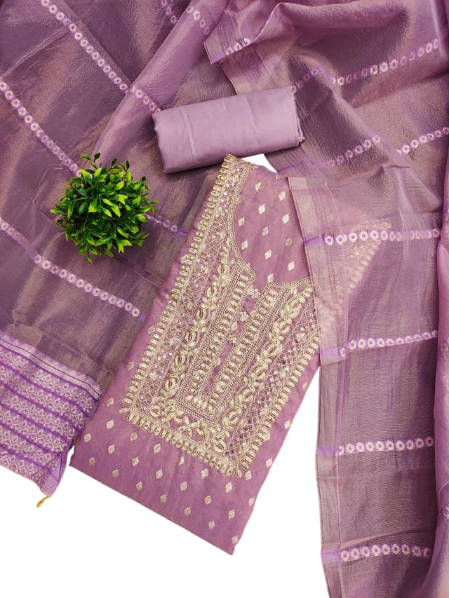 VARNI FABRICS Simmer Butti Dress Material for Women Ikat Pattern Unstitched Woman Salwar Suit Dress Material with Jacquard Dupatta Yellow