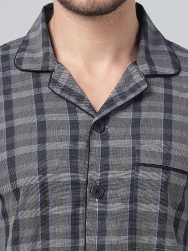 Hancock Men Cotton Checked Night Suit Navy Blue Size S