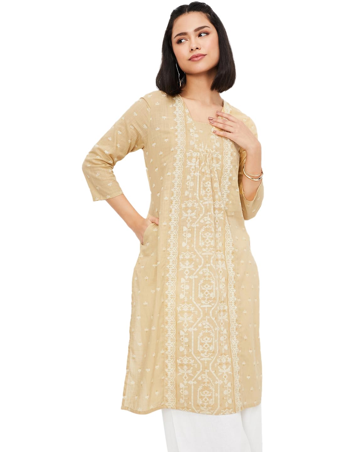 Max Women's Cotton Blend Regular Kurta (LOPKSP25BI_Beige