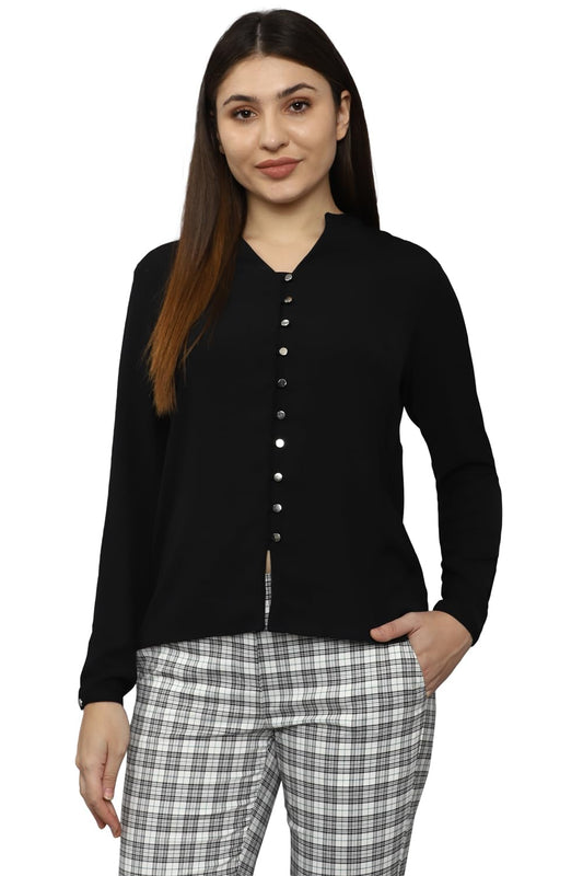 Allen Solly Women's Regular Fit Shirt (AHTSCRGFA80400_Black