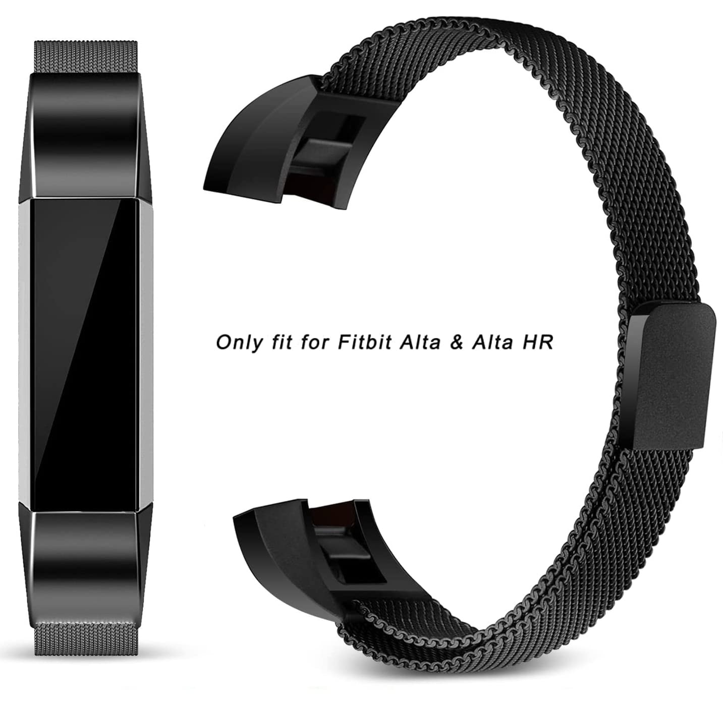 Zitel Band Compatible with Fitbit Alta Strap for Alta/Alta HR Stainless Steel Magnetic Lock Metal Band (Black)