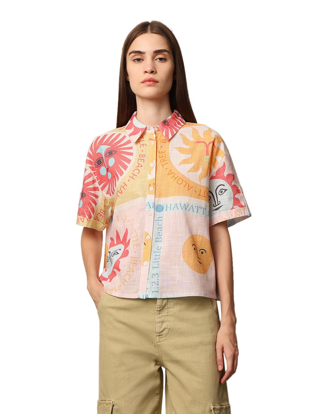 ONLY Women's Regular Fit Multicolor Shirt