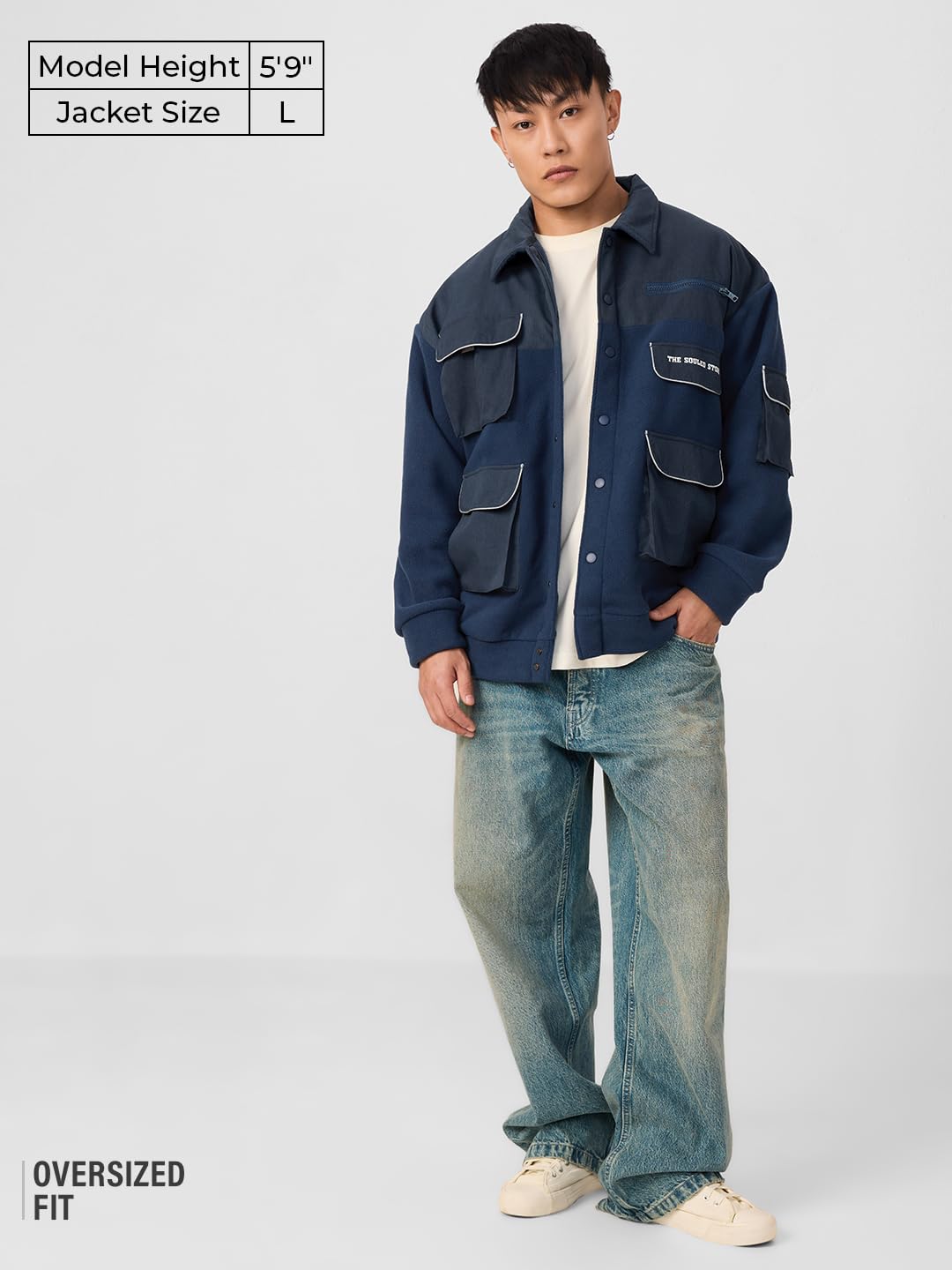 The Souled Store Originals : Blue Shadow Long Sleeve Button Front Jackets for Men and Boys