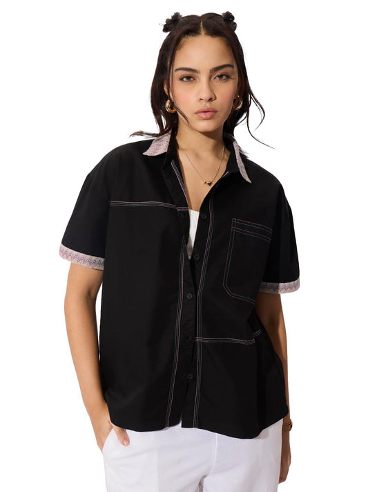 The Souled Store Originals: Elixir Women & Girls Long Sleeve Collared Neck Button Down Regular Fit Cotton Shirts