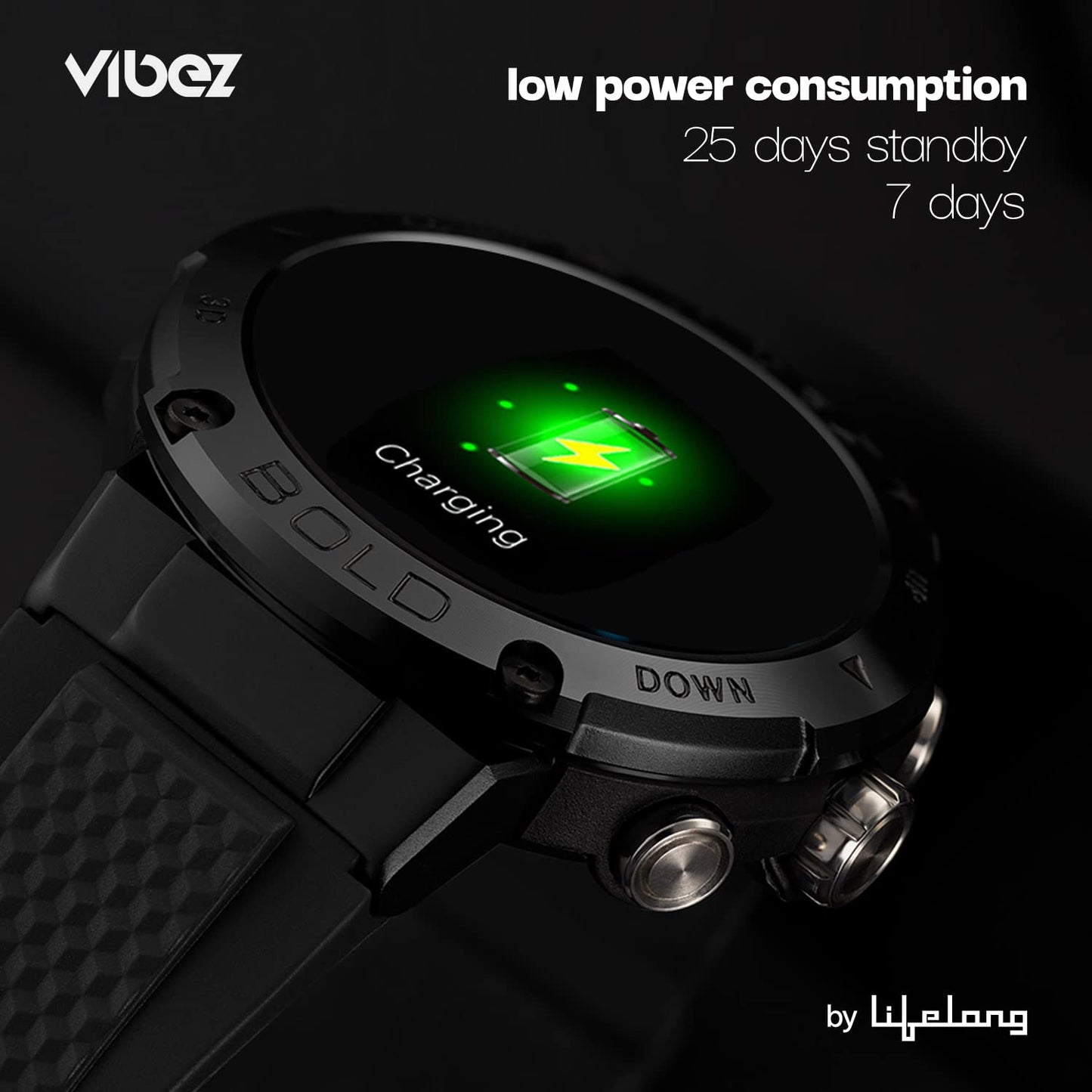 Vibez by Lifelong Bold Smartwatch For Men Bluetooth Calling 1.32" HD Display|24x7 Heart Rate & SpO2 Tracking|Sports Mode|Sleep Monitor|IP67|7 days Battery Backup (VBSWM999, 1 Year Manufacturer Warranty, Black)