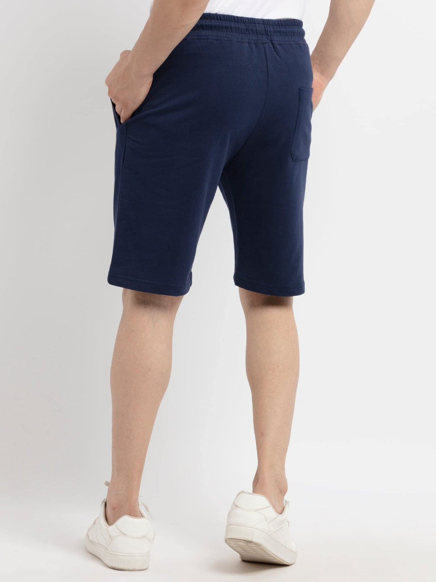Status Quo Men’s Cotton Polyester Shorts | Breathable Activewear | Knee-Length | Elastic Waistband with Drawstring | Gym Running Hiking Casual Wear Navy
