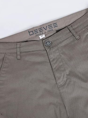 BEEVEE Men’s Casual Printed Cotton Lycra Grey Shorts | Regular Fit, Knee Length, 4 Pockets, Button & Drawstring Closure