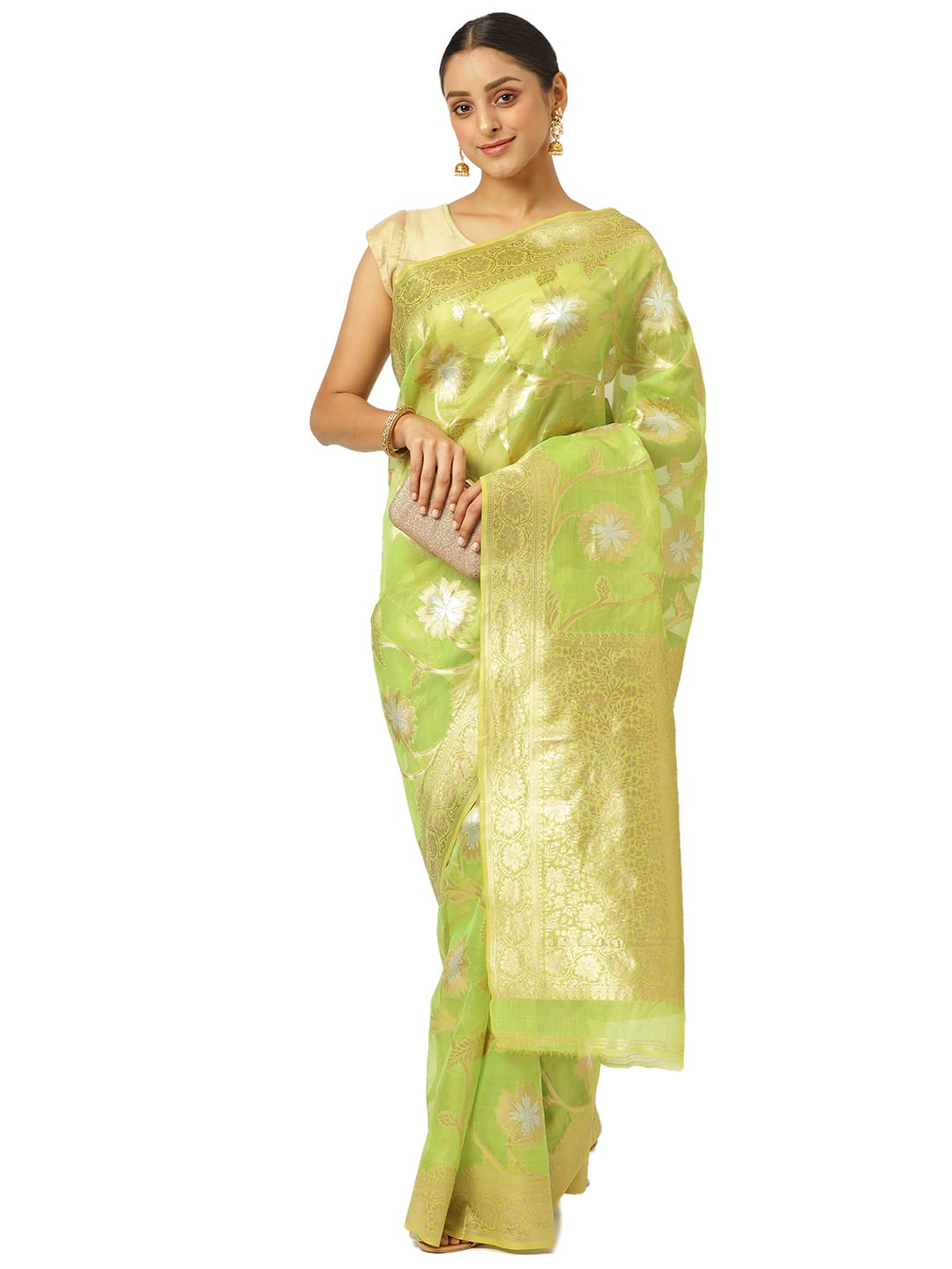 KARAGIRI Womens Organza Silk Green Saree With Blouse Piece