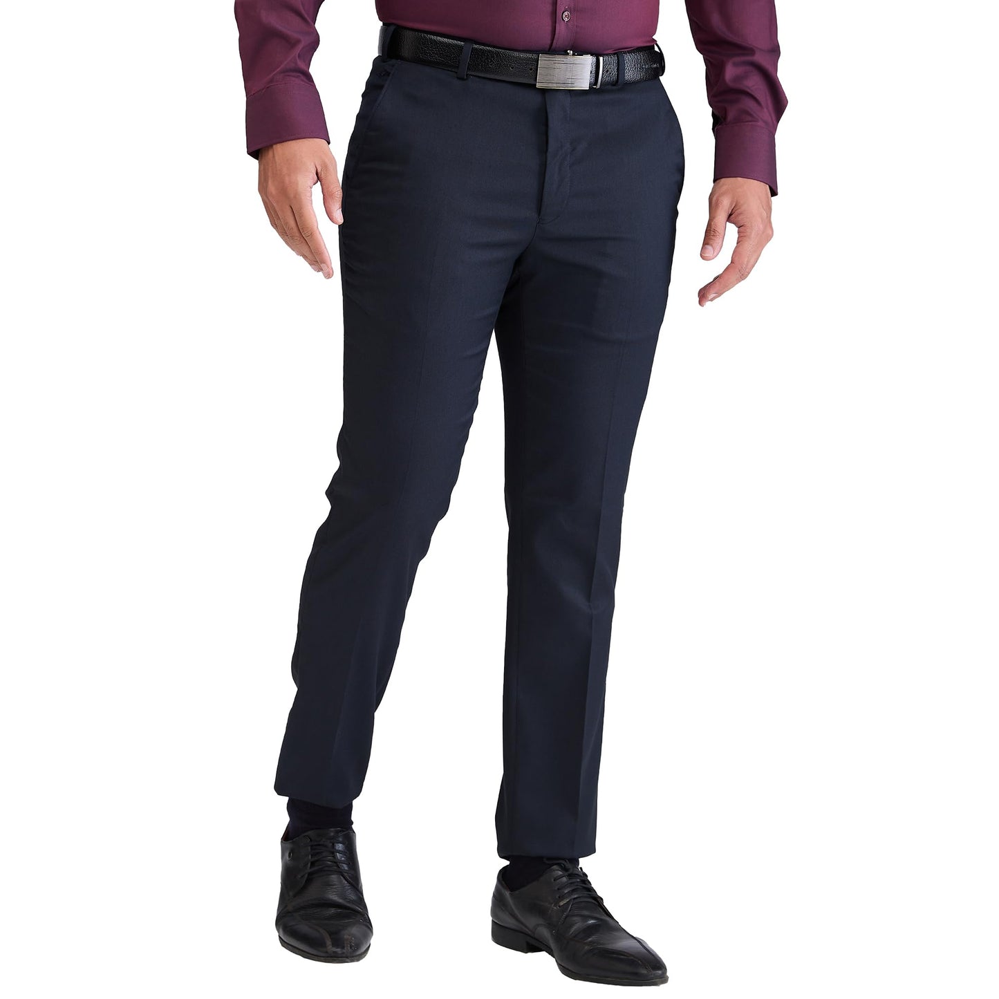Park Avenue Men's Neo Fit Solid Pattern Polyviscose Blend Flat Front Formal Trouser (Size: 30)-PMTY07284-B8 Dark Blue