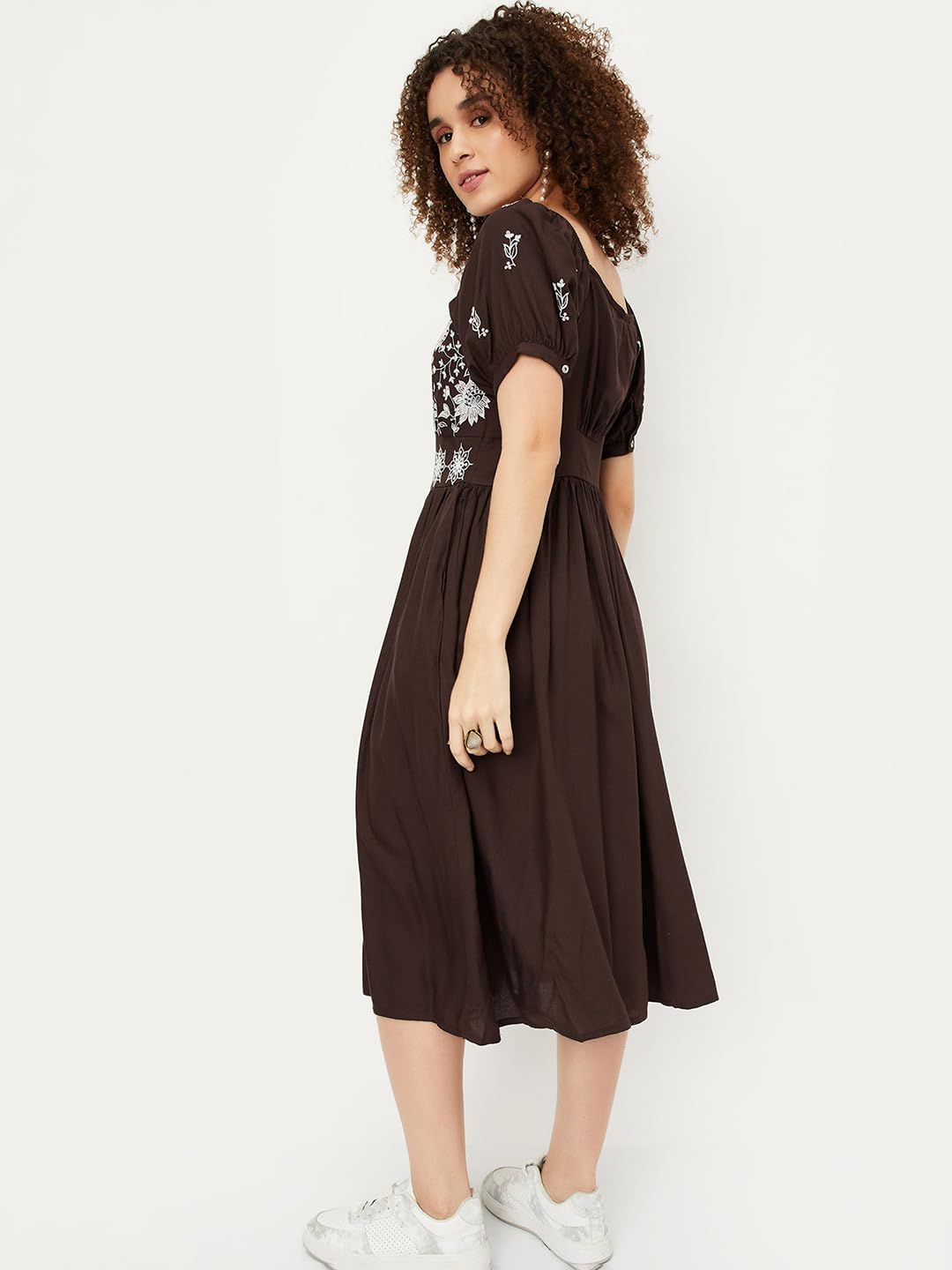 max Women's Rayon A-Line Midi Dress (Brown)