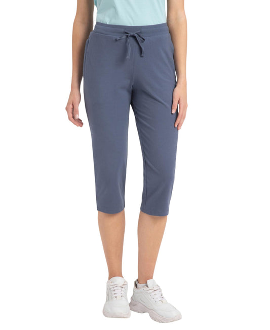 Jockey 1300 Women's Super Combed Cotton Elastane Stretch Slim Fit Capri with Side Pockets_Mirage Blue_S