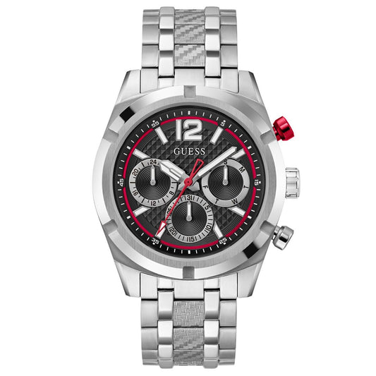 GUESS Stainless Steel Men Black Round Dial Analogue Watch- Gw0714G1, Band Color-Silver