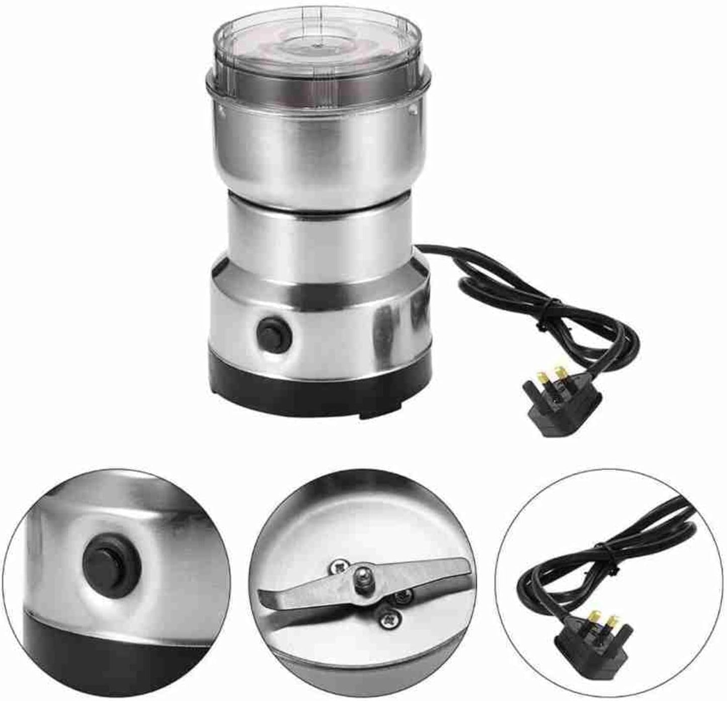 Hempi Homes Nima Stainless Steel Multifunctional Electric Grinder & Coffee Maker - Mini Spice, Coffee, and Masala Grinder for Beans, Nuts, and Grains - Household Mixer Grinder (Silver)