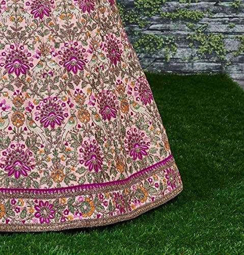 Zeel Clothing Women's Silk Semi stitched Lehenga Choli (7035-Wedding-Bridal-Latest-Lehenga-Choli_Peach_Free Size)