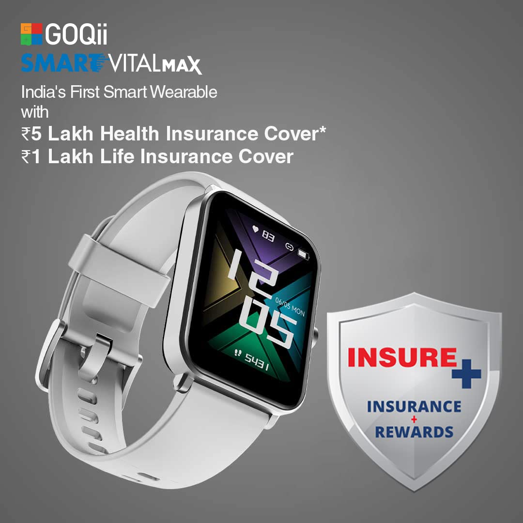 GOQii Insure+ 5 lakhs Health Insurance with Smart Vital Max (Grey) and 3 Months Personal Coaching