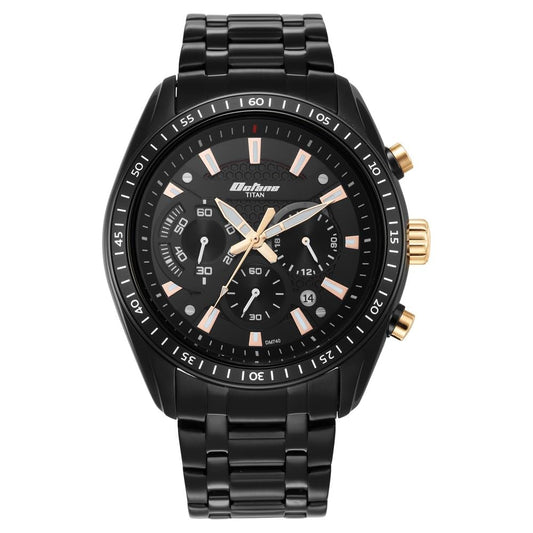 Titan Octane Quartz Chronograph Black Dial Black Stainless Steel Strap Watch for Men - NT90077KM04