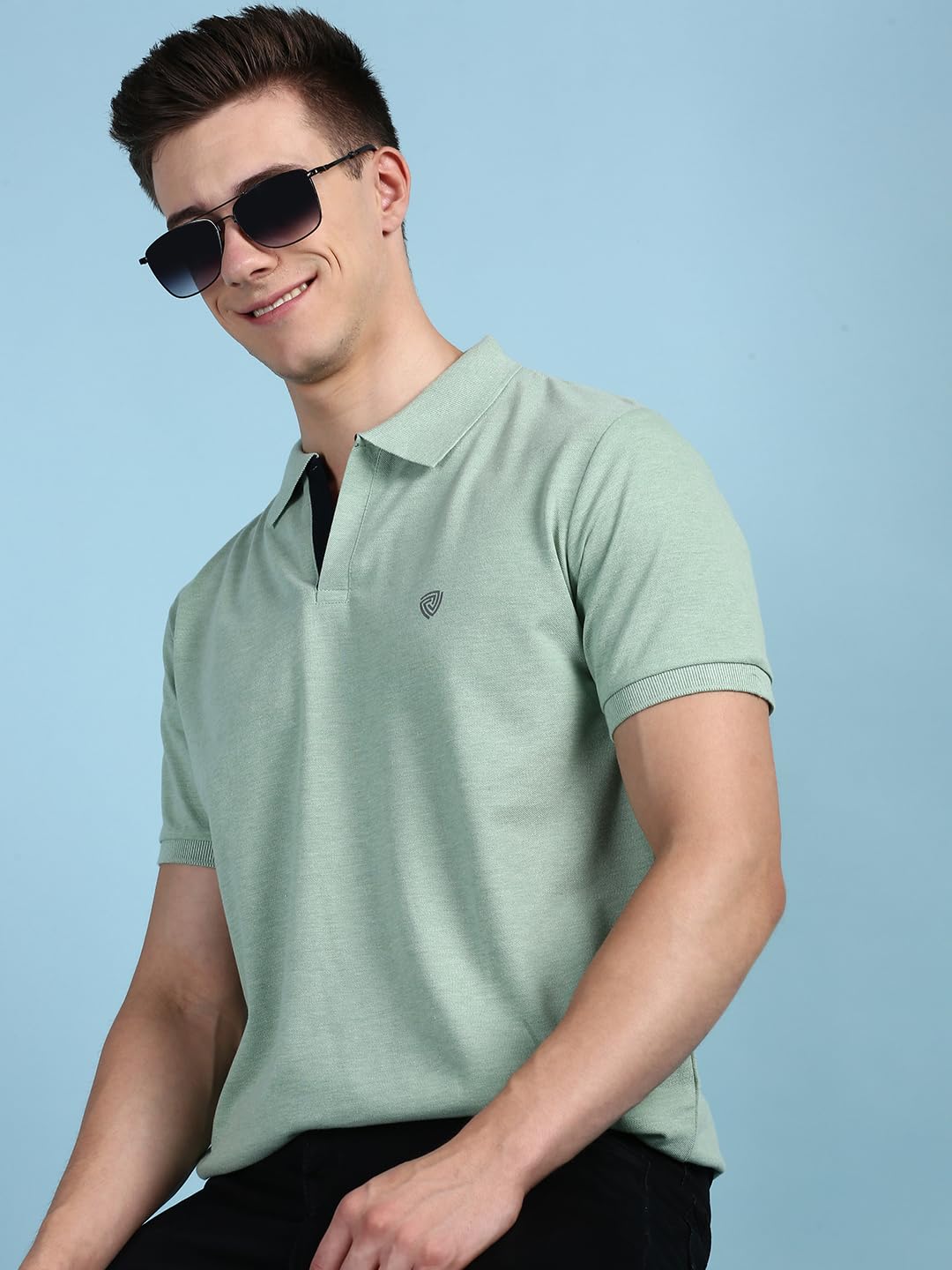 Lux Cozi Men's Pack of 1 Mint Green Regular Fit Polo Neck Half Sleeve Solid Casual T-Shirt (Size : Large)_COZI_2121_MTGRN_L_1PC