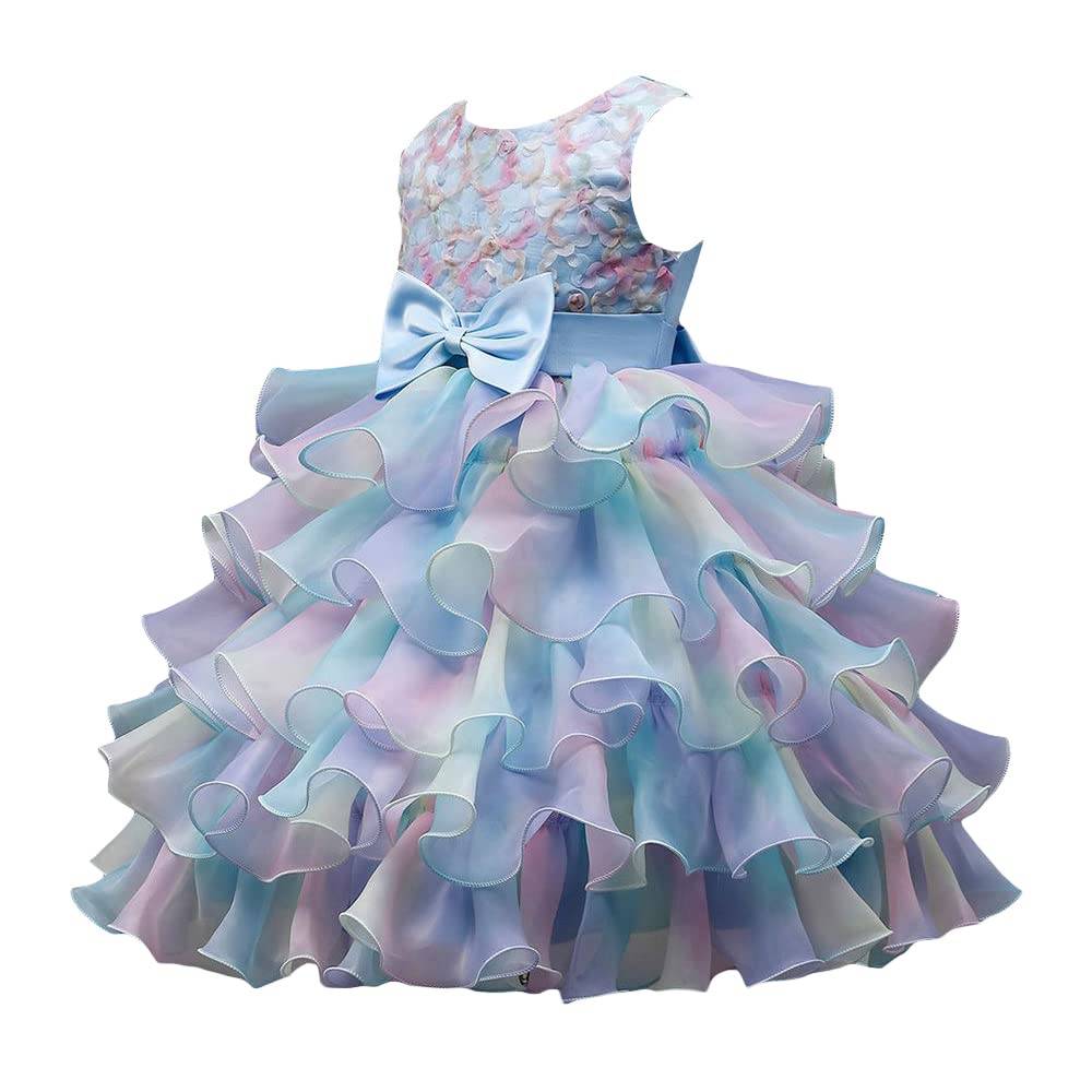 Hopscotch Girls Polyester-Blend Solid Party Knee-Length Fit And Flare Dress in Blue Color for Ages 7-8 Years (ZHG-4183894)