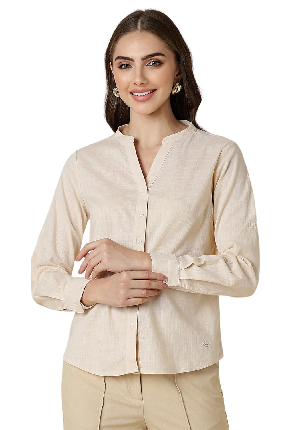 Allen Solly Women's Regular Fit Shirt (AHSFWRGFL75456_Beige