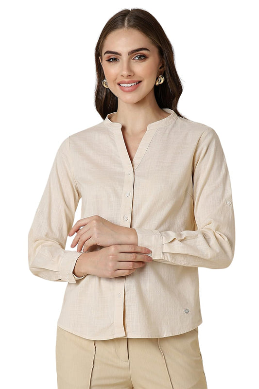 Allen Solly Women's Regular Fit Shirt (AHSFWRGFL75456_Beige