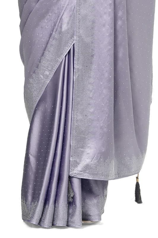 Soch Womens Light Purple Satin Embellished Saree With Stone Work