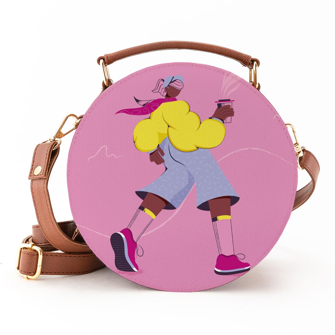 Kalankit Round Sling For Women | Girls Crossbody Bags | Side Bags With Adjustable Strap | Travel Box Sling Bags | A Coffee Day Out
