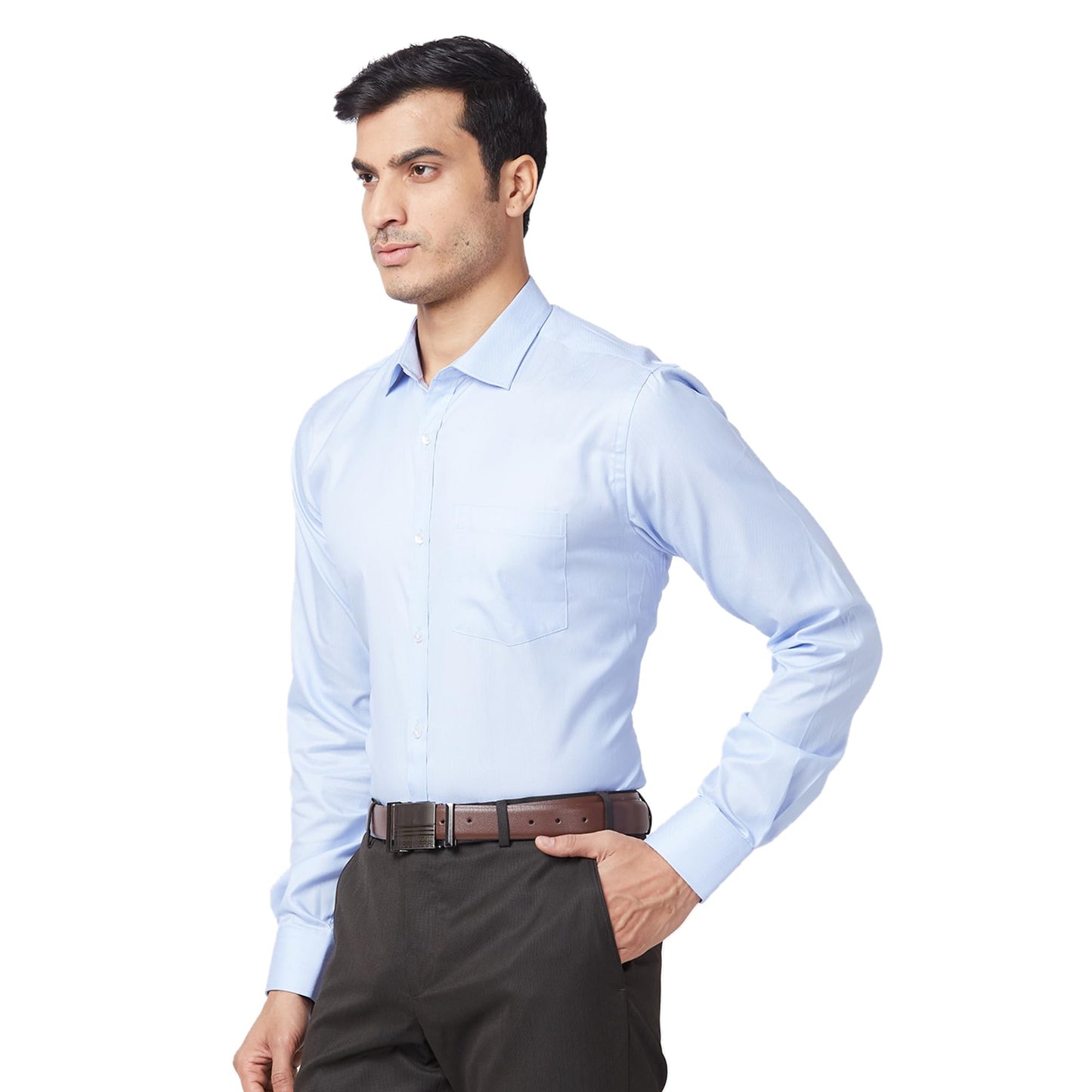 Park Avenue Men's Slim Fit Poly Cotton Blend Structure Pattern Semi Cutaway Collar Full Sleeve Formal Shirt (Size: 44)-PMSX18030-B2 Light Blue