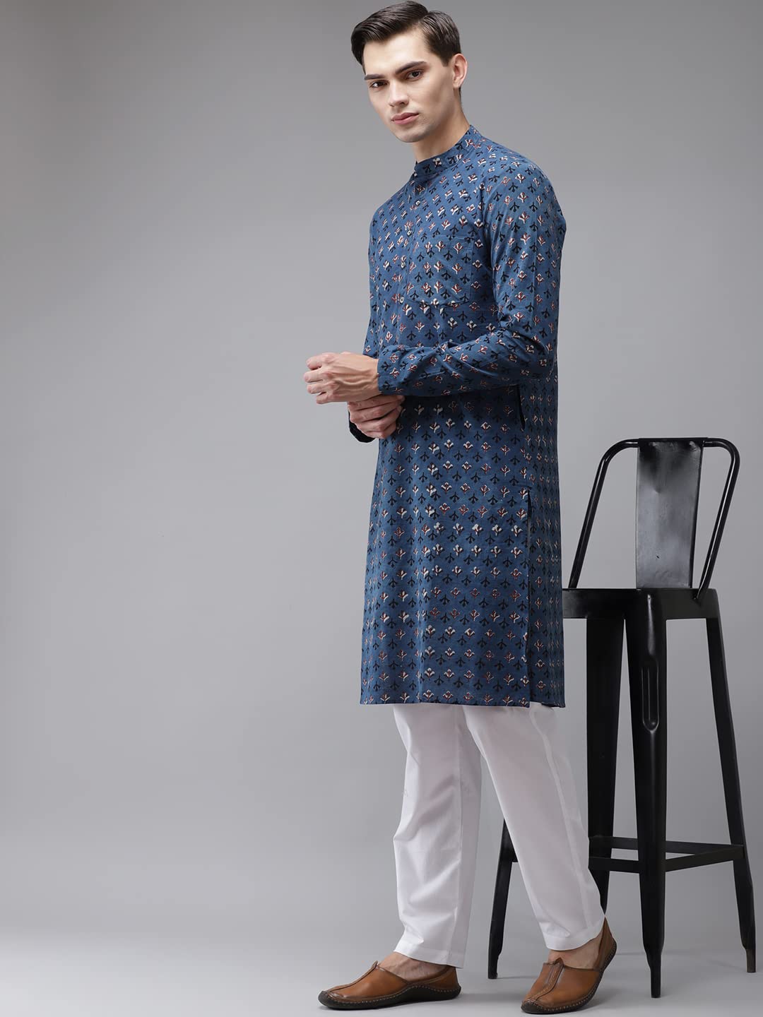 See Designs Men Blue and Maroon Hand Block Print Sustainable Straight with Kurta Pyjama - SDKT95801XS (XS)