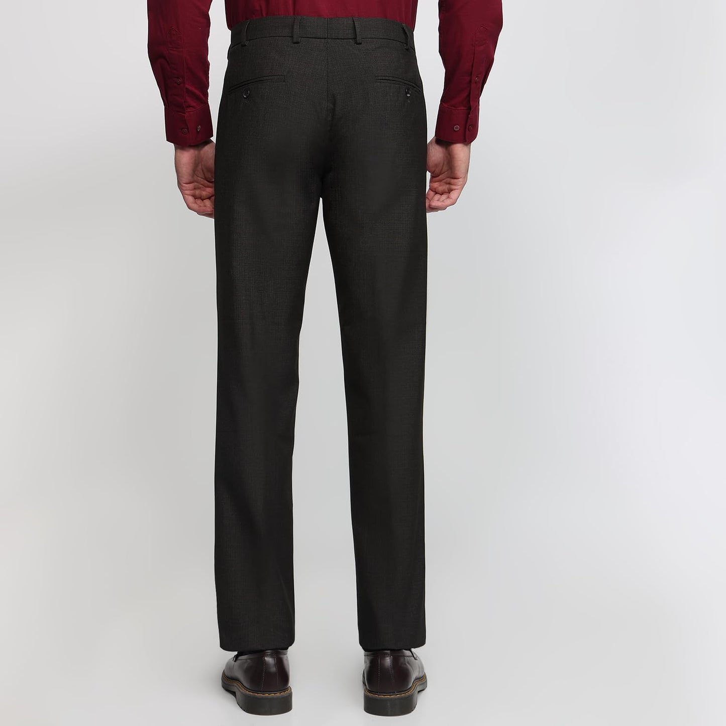 Park Avenue Men Regular Fit Solid Pattern Polyester Blend Flat Front Formal Trouser