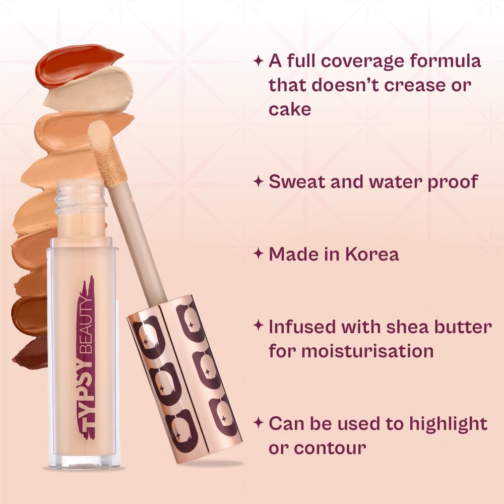Typsy Beauty Hangover Proof Full Coverage Concealer | Full Coverage, Natural Matte Finish | Covers acne, scars & blemishes | Blurs fine lines, pores & wrinkles | Brandy 06 (5.8 g)