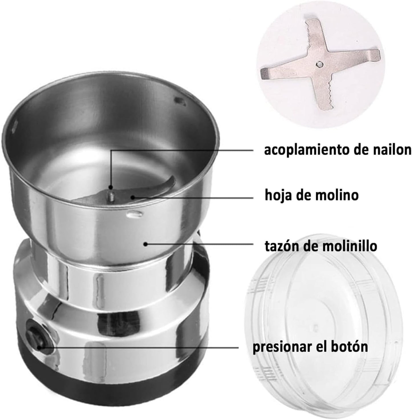 Veneur Store Nima Stainless Steel Multifunctional Electric Grinder & Coffee Maker - Mini Spice, Coffee, and Masala Grinder for Beans, Nuts, and Grains - Household Mixer Grinder (Silver)