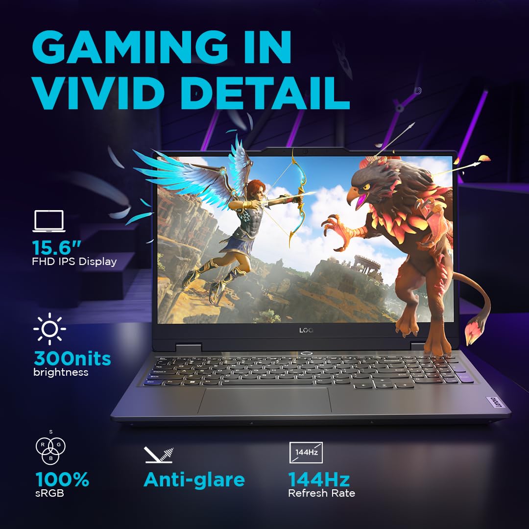 Lenovo LOQ 2024 AMD Ryzen 7 8845HS 15.6" (39.6cm) 144Hz 300Nits FHD IPS Gaming Laptop (16GB/512GB SSD/NVIDIA RTX 4050 6GB Graphics/100% sRGB/Win 11/Office 21/3 Mon. Game Pass/Grey/2.4Kg), 83DX005KIN