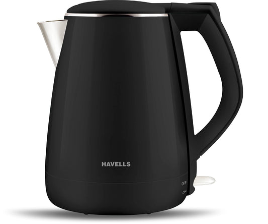 Havells Aqua Plus Electric Kettle 1.2 Litre, 1250 Watt | 304 Stainless Steel Inner Body | Cool Touch Body | Auto Shut-Off |Wider Mouth| 2 Year Warranty (Black)