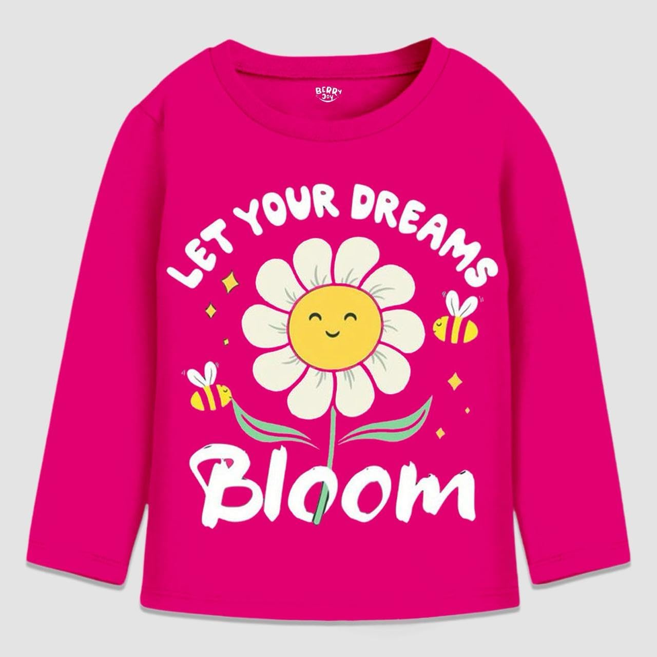 Berry Joy Kids Girls Full Sleeves Regular Fit Cotton T-Shirt - Pack of 3 | Full Sleeves Tshirt for Girls Multicolour