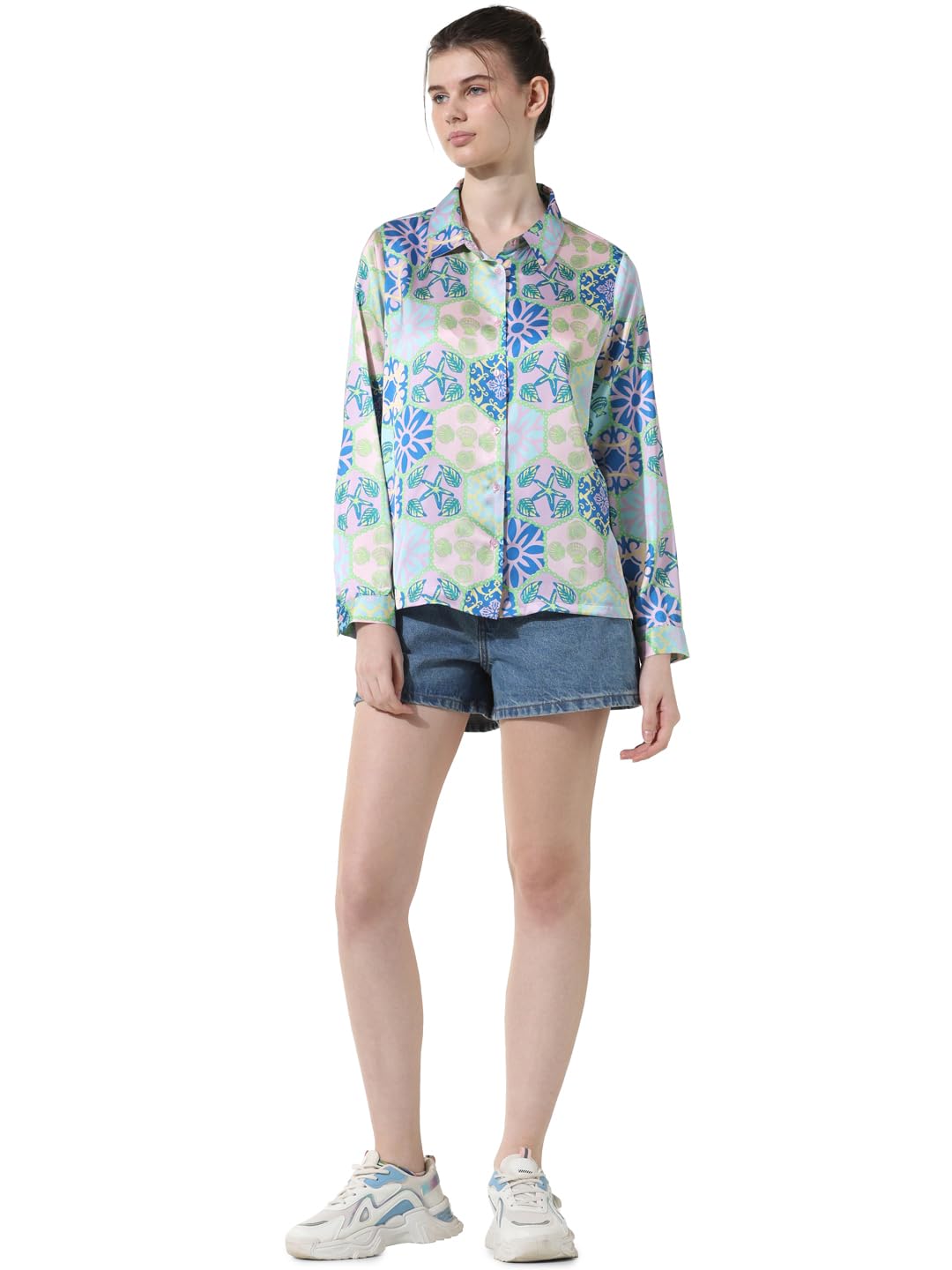 ONLY Women Printed Polyester Regular Fit Multicolor Shirt