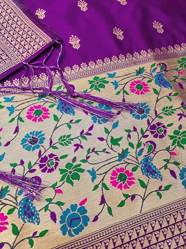 SHANTVAN GALLERY Pure Zari Banarasi Silk Suit Dress Material for Woman Premium Banarasi Dress Materials for Women Unstitched Soft Silk Top Bottom Dupatta Mor Jal Design, Purple